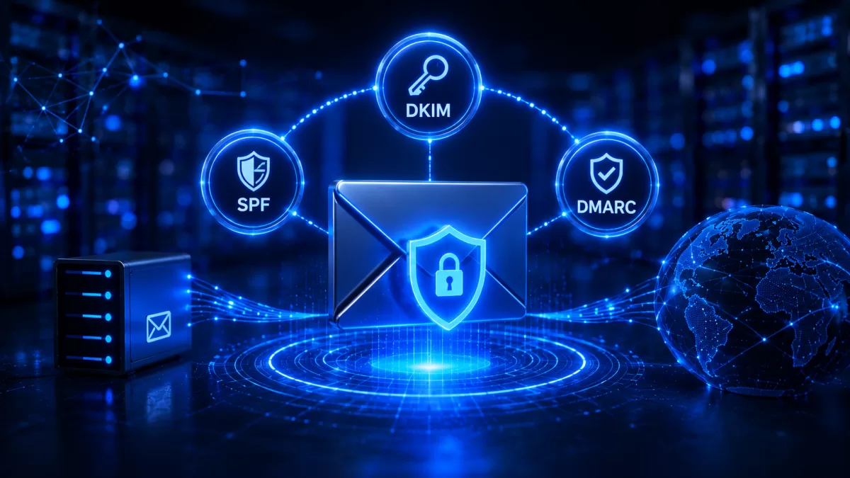 Sicherer E-Mail-Umschlag mit drei digitalen Authentifizierungsebenen
